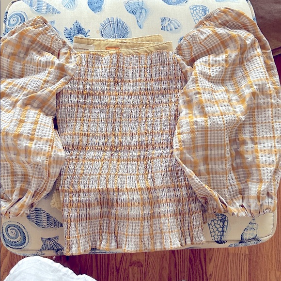 Anthropologie MAEVE Yellow and White Plaid Blouse - Picture 4 of 5